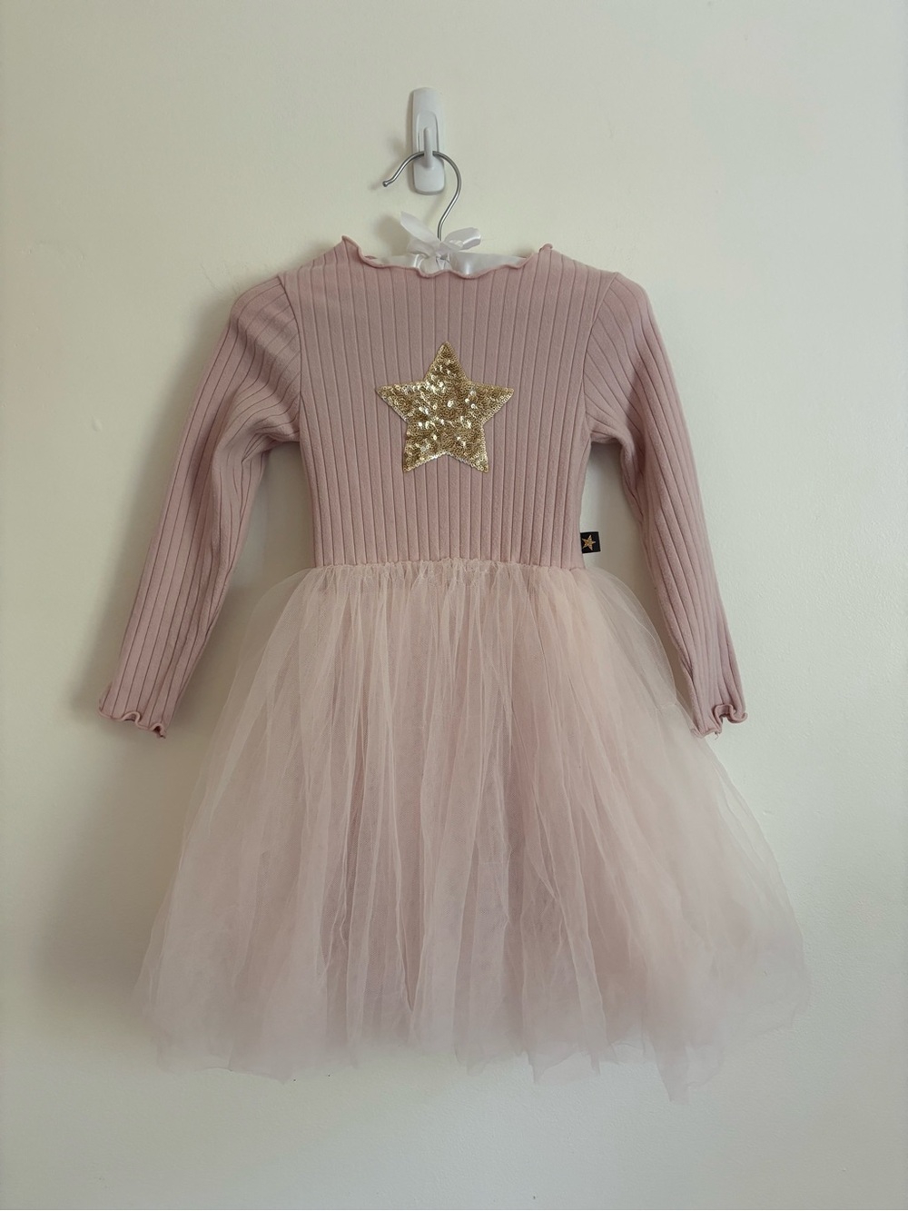 Petite ⭐️ Hailey Girls Pink Tulle Star Dress with Gold Sequin Accent
